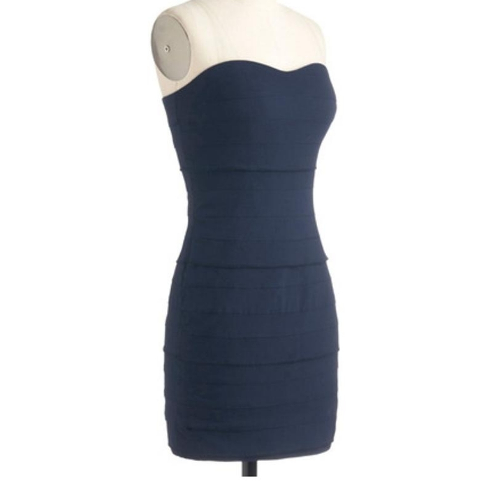 Navy Blue Sweetheart Strapless Layered Dress